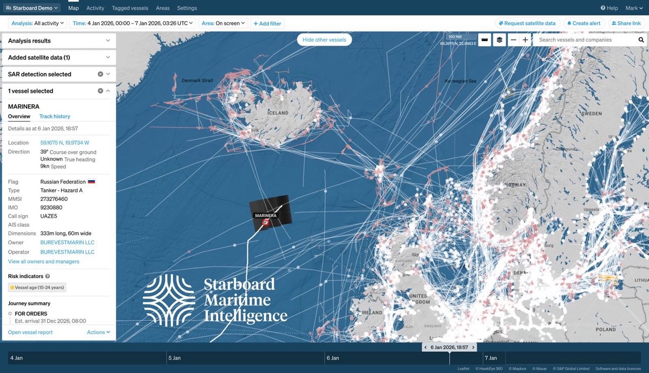 Местоположение танкера Bella 1 / Marinera в Атлантическом океане