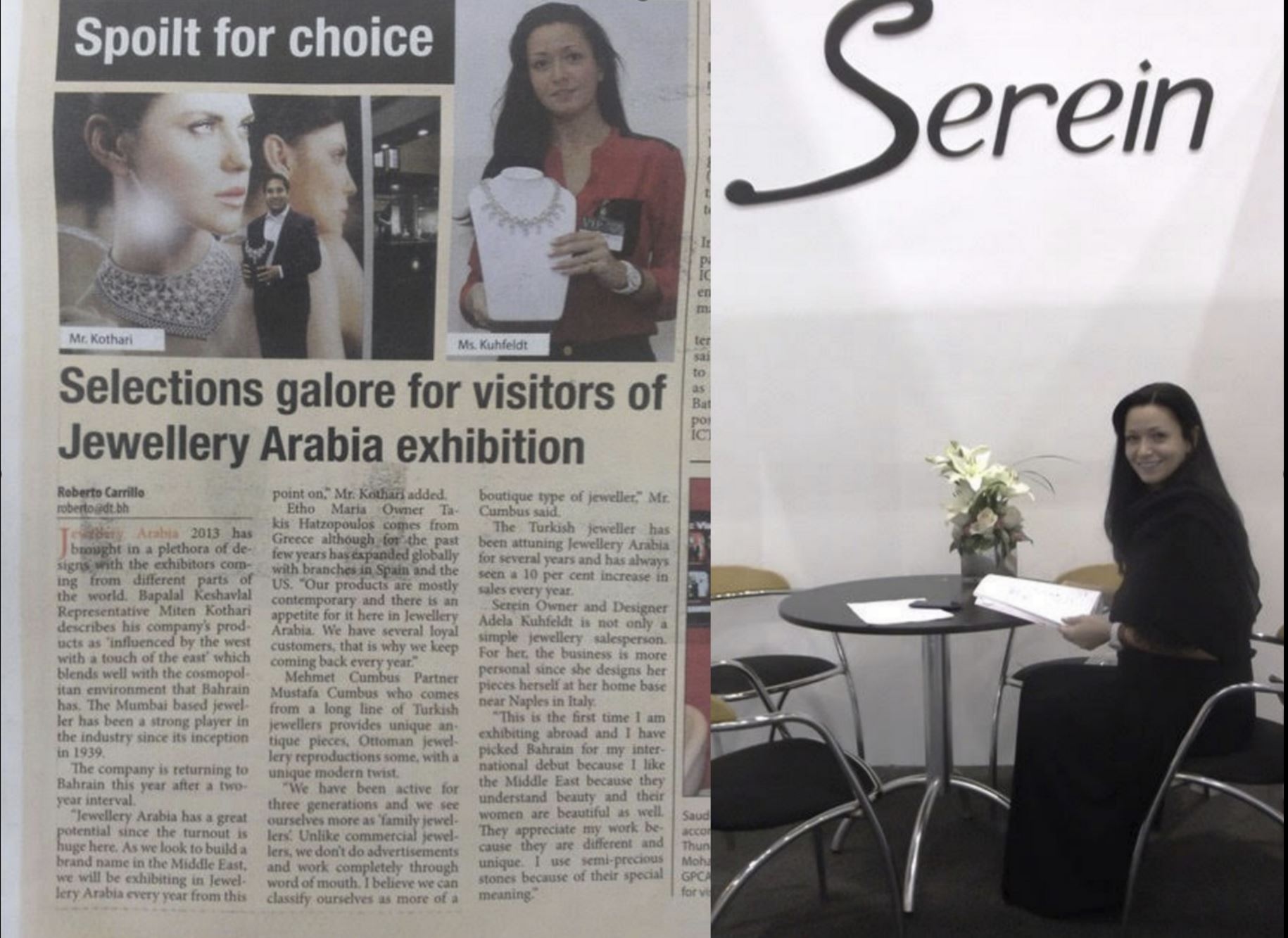 A scan of an article from a Bahraini newspaper that mentions “Maria Adela Rivera Kuhfeldt” and a photo of her at the expo. The photos were emailed by “Adela” to Marcelle D'Argie Smith in December 2013