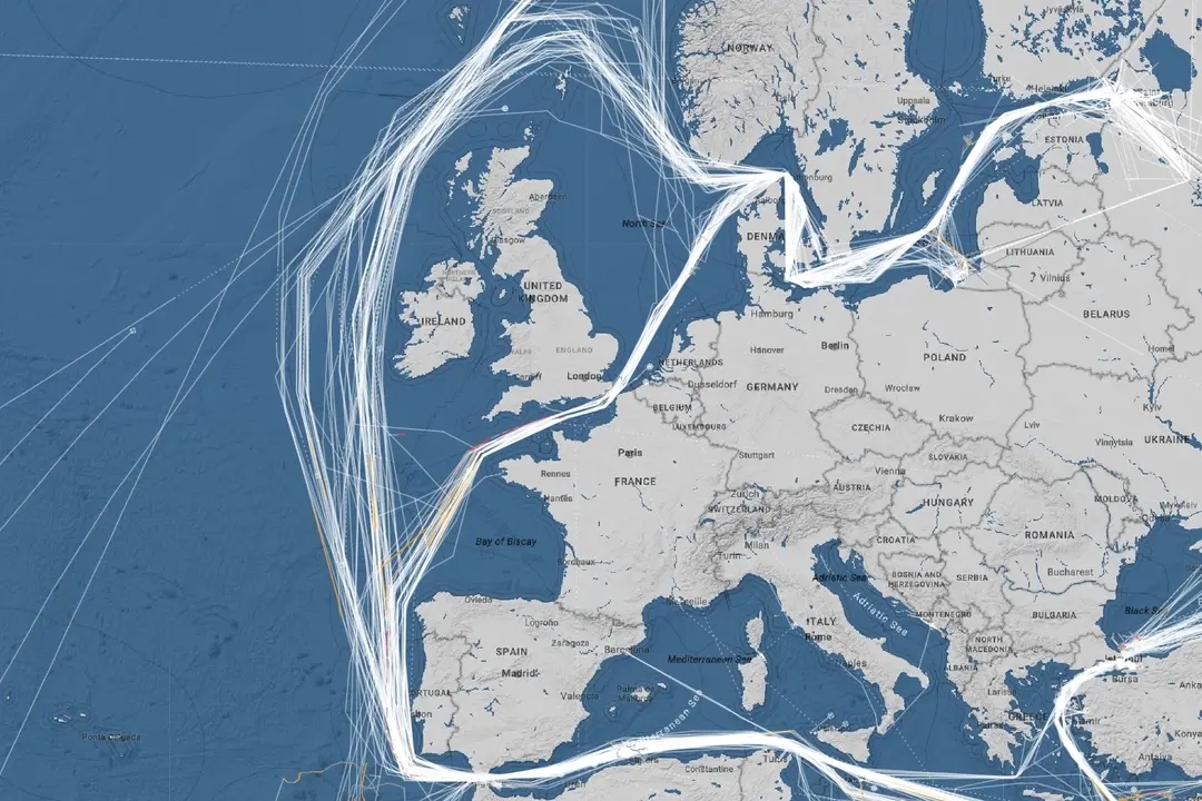 Routes taken by Russian “shadow fleet” tankers after British forces detained the Smyrtos. Screenshot: Starboard Maritime Intelligence | The Insider