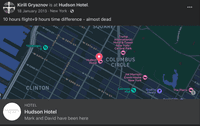 Griaznov checked-in on Facebook at the Hudson Hotel during his trip to New York City in February 2013.