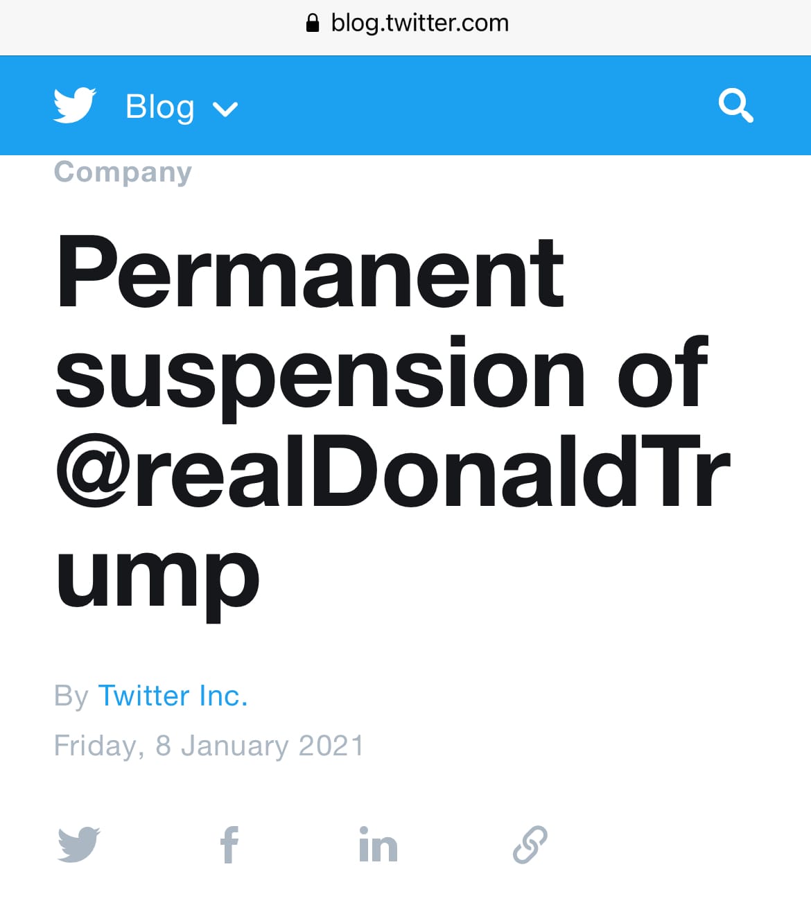 Twitter навсегда заблокировал аккаунт Дональда Трампа из-за возможных призывов к насилию