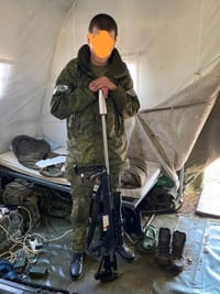 Russian paratrooper with Steyr Mannlicher SSG 08 from the unit that stormed Hostomel Airport near Kyiv