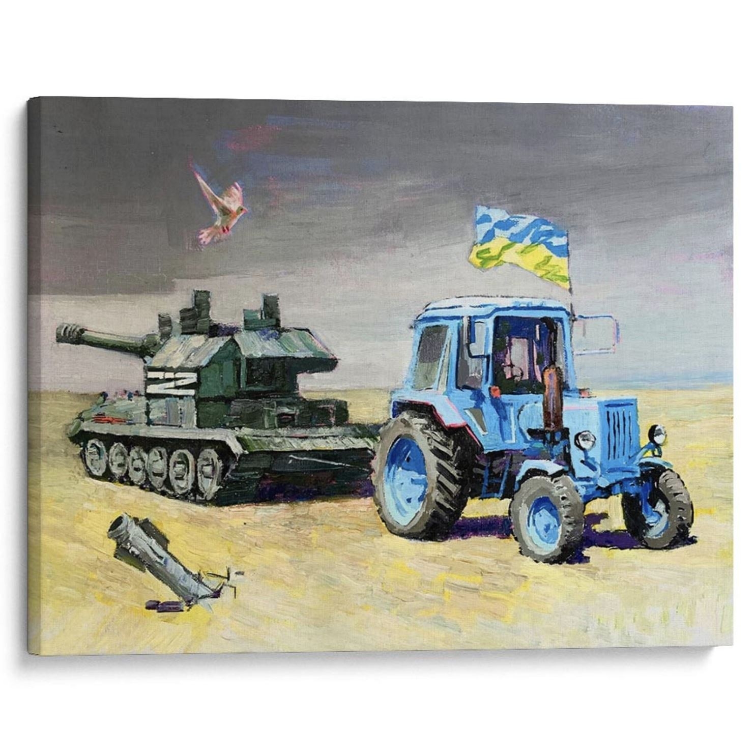 The painting “Roma Stole a Tank,” oil on canvas