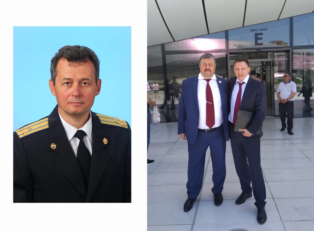 Colonel Dmitry Avanesov (left image), Valery Chernyshov (far right, holding the folder)