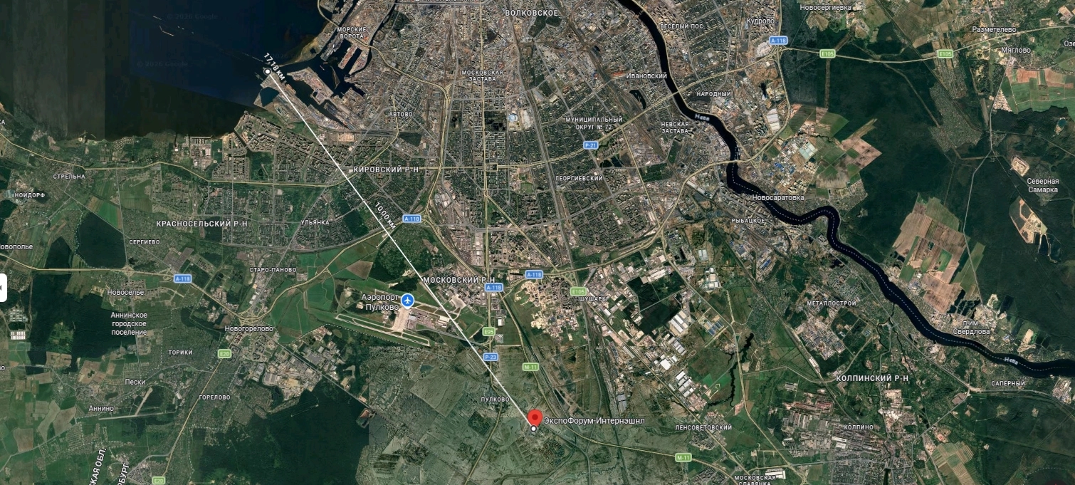Distance from the oil terminal to the Expoforum Convention and Exhibition Center in St. Petersburg