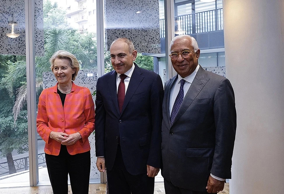 Pashinyan in Albania at a meeting with European Commission President Ursula von der Leyen and European Council President António Costa