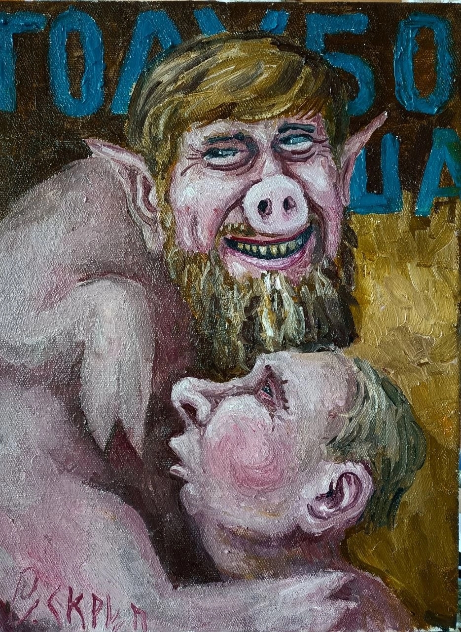 Painting by Semyon Skrepetsky depicting Vladimir Putin and Ramzan Kadyrov, the head of Chechnya