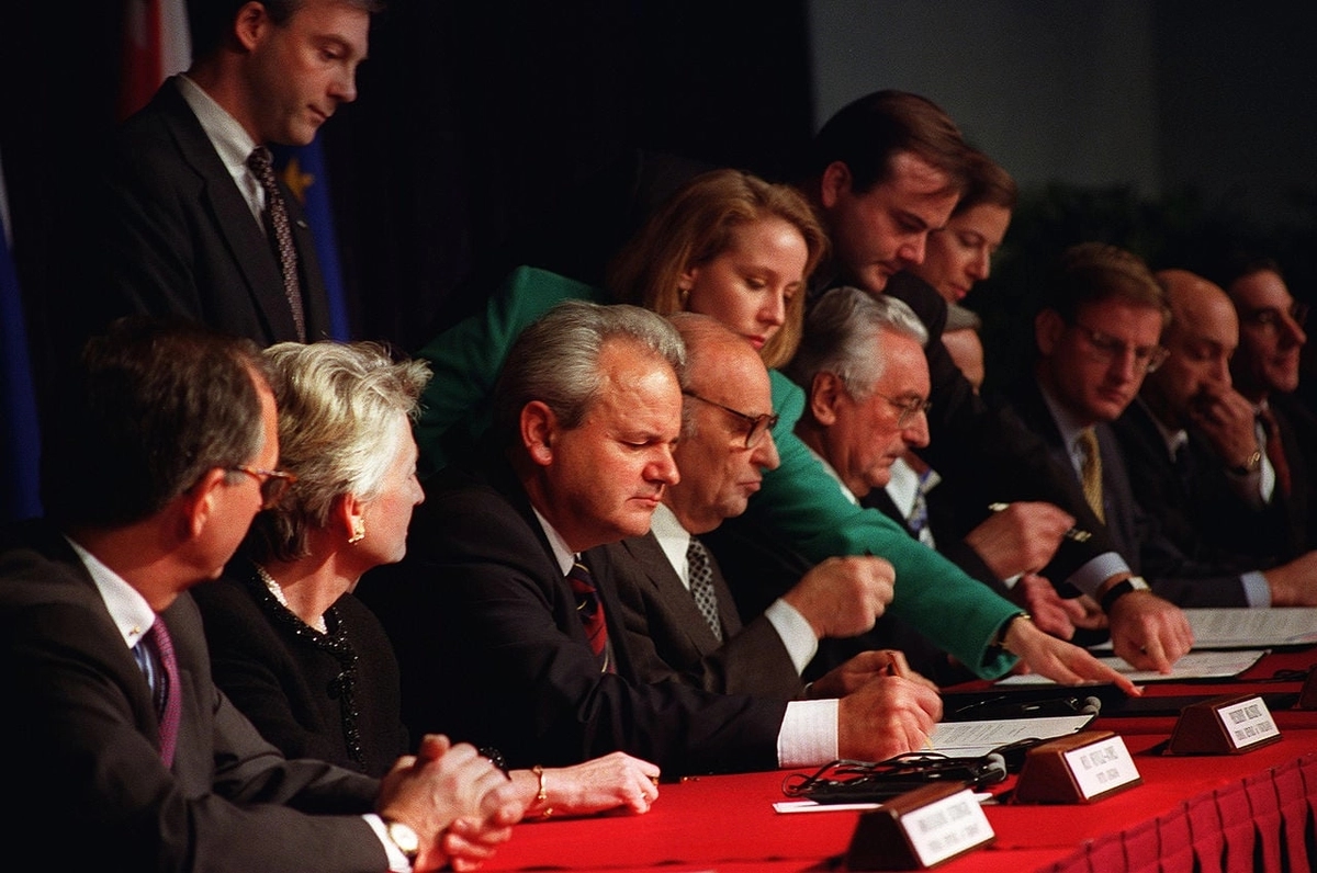 The signing of the Dayton Peace Agreement, Paris, December 14, 1995