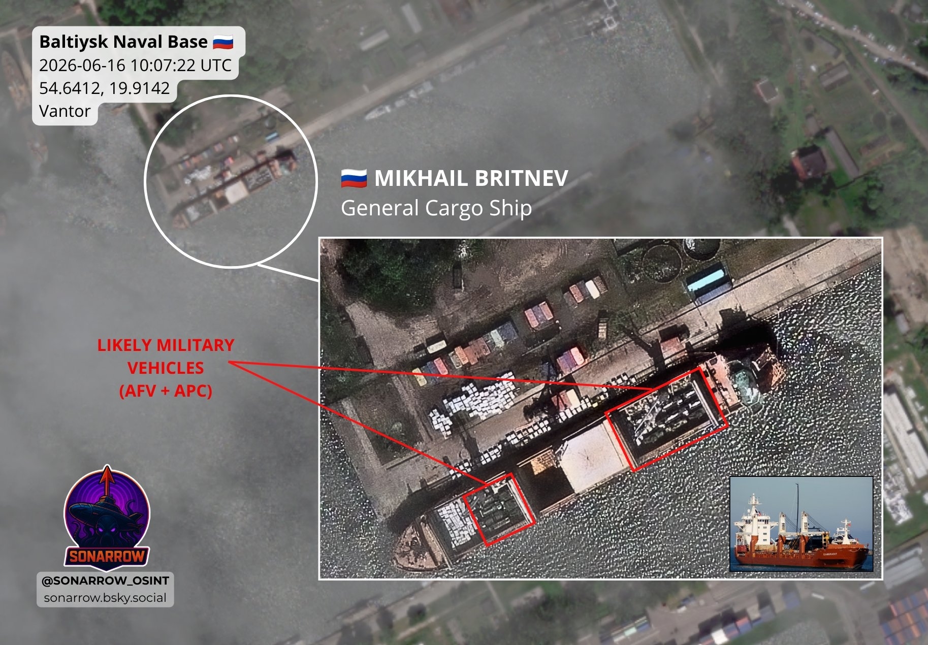 Loading of the Mikhail Britnev at the port of Baltiysk (Kaliningrad Region, Russia) on June 16
