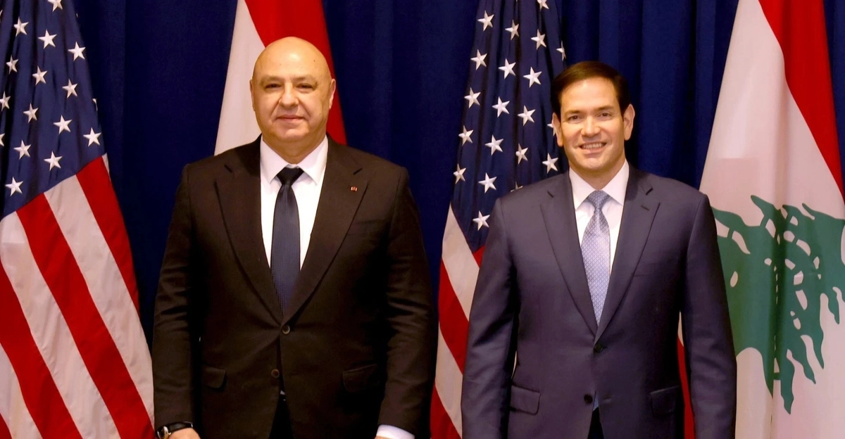 Lebanese President and former army commander Joseph Aoun with U.S. Secretary of State Marco Rubio