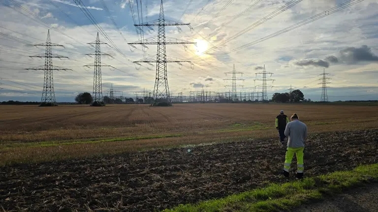 Amprion employees in front of the substation in Dormagen