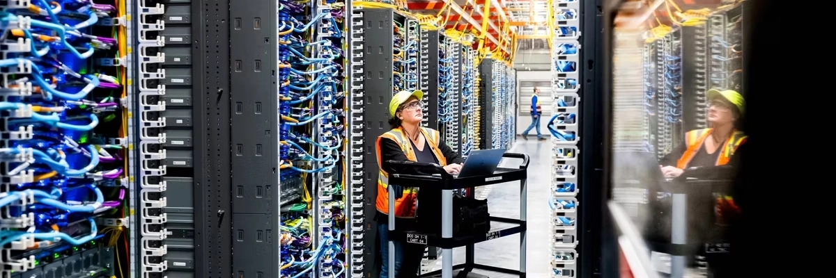 A data center operated by Amazon Web Services and specializing in artificial intelligence, New Carlisle, Indiana, 2025