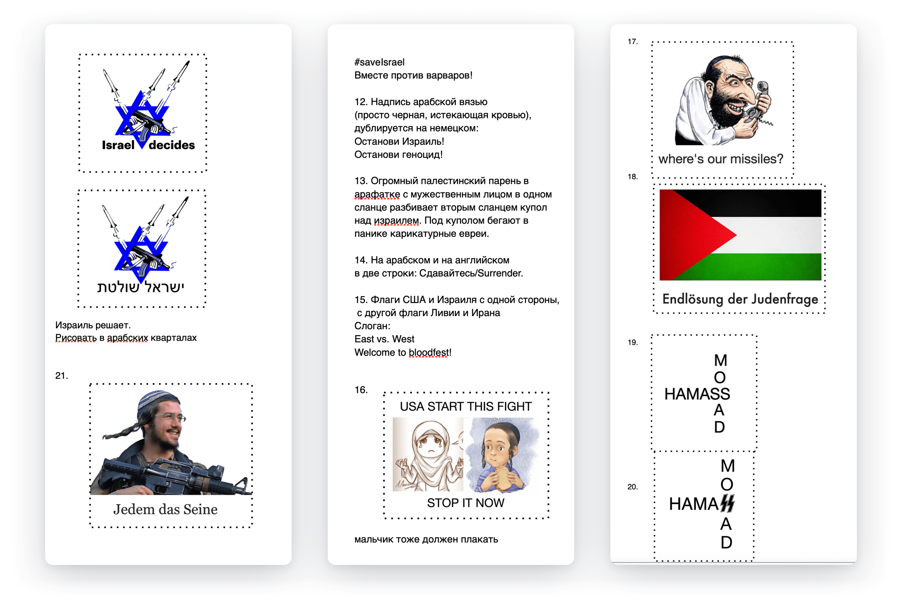 Фрагмент документа «Идеи граффити на тему арабо-израильского конфликта», написанного в стенах АСП