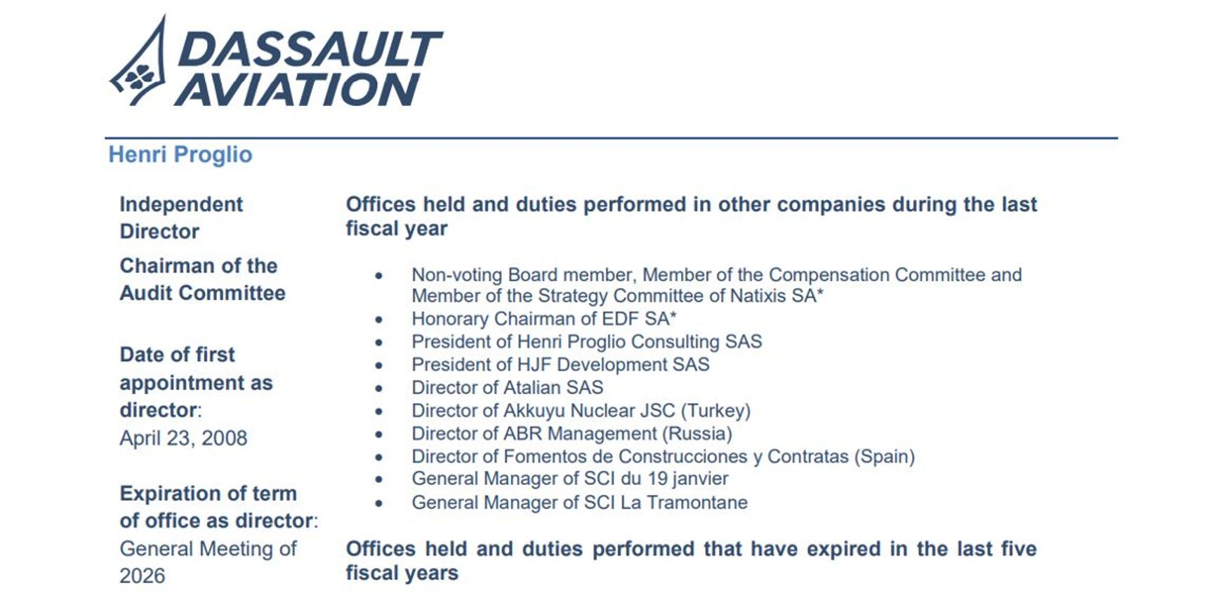 A screenshot of Dassault Aviation’s annual reporting