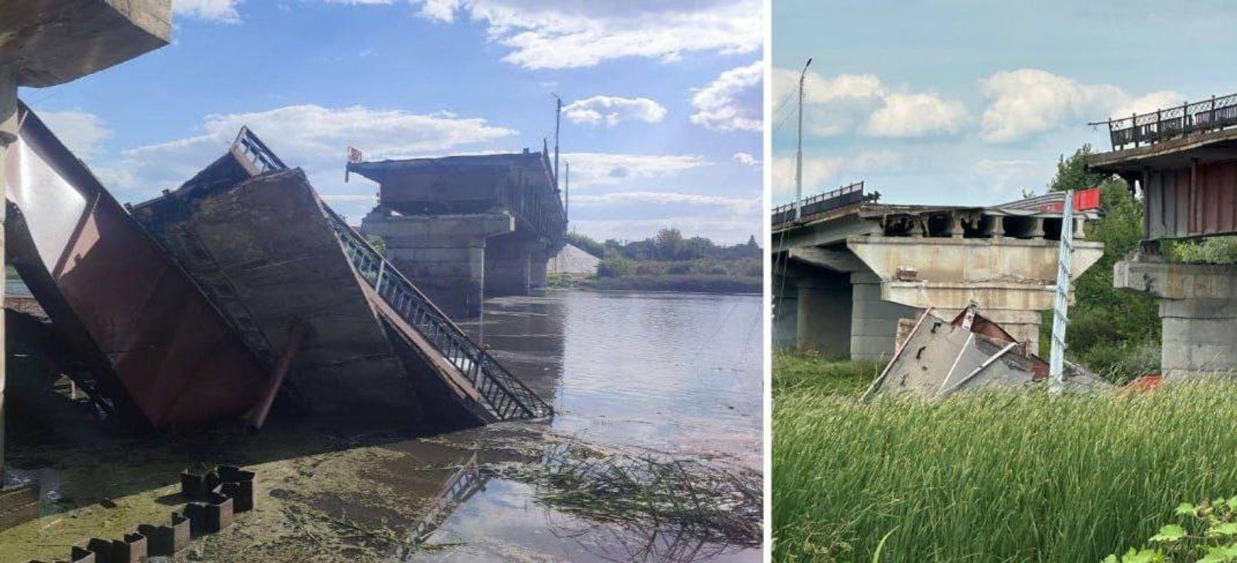 Разрушенный мост через реку Сейм в Глушково