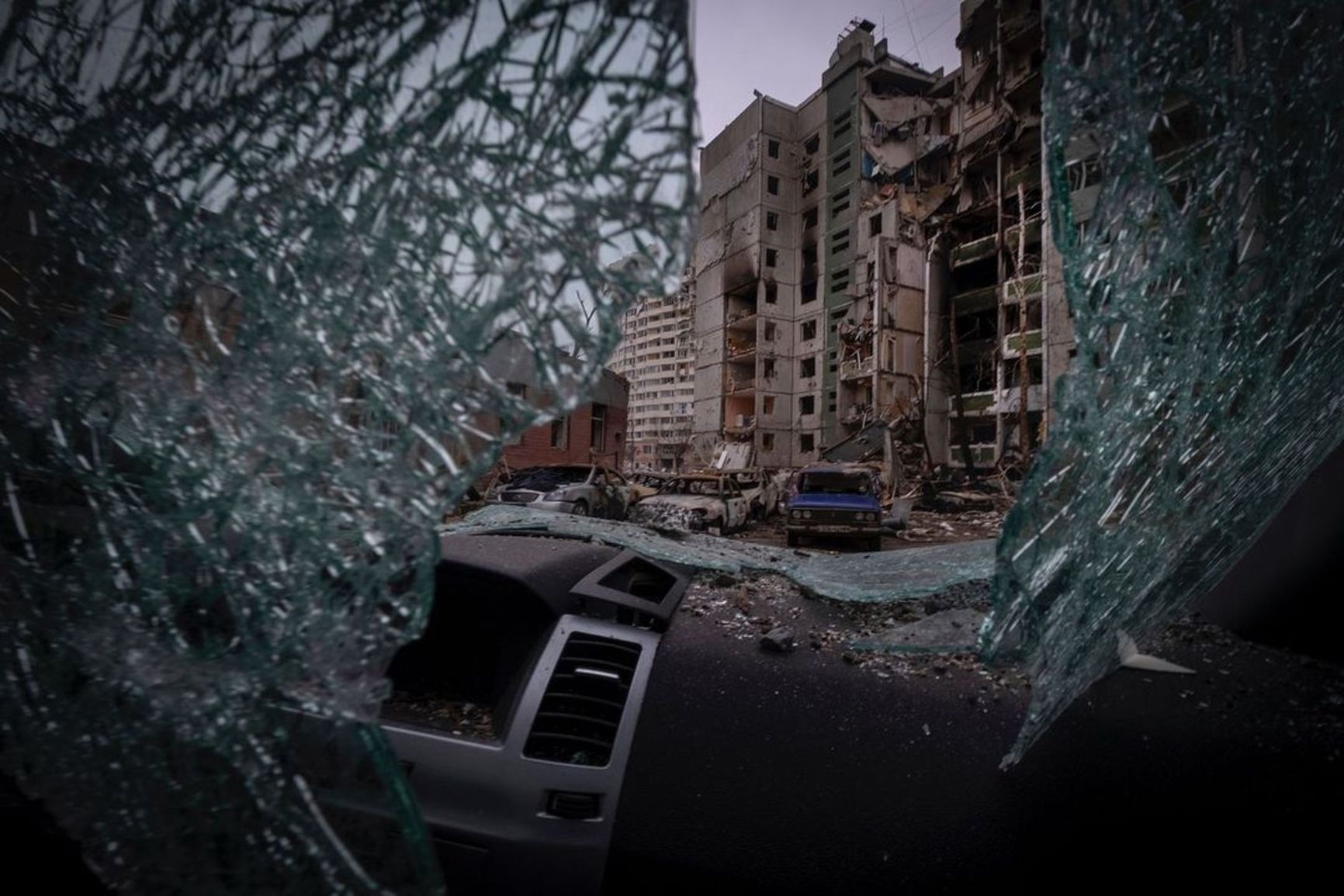 High-rise buildings destroyed by a Russian missile strike, Chernihiv, March 2022 