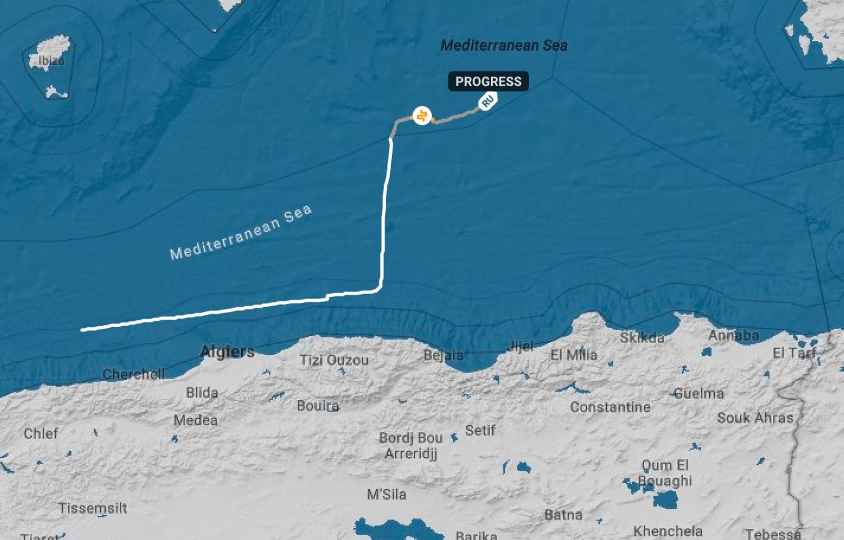 Location of the drifting “shadow fleet” tanker Progress