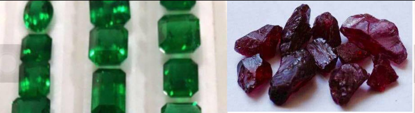 Images of cut emeralds and uncut rubies, retrieved from the Facebook pages of ARIGS.