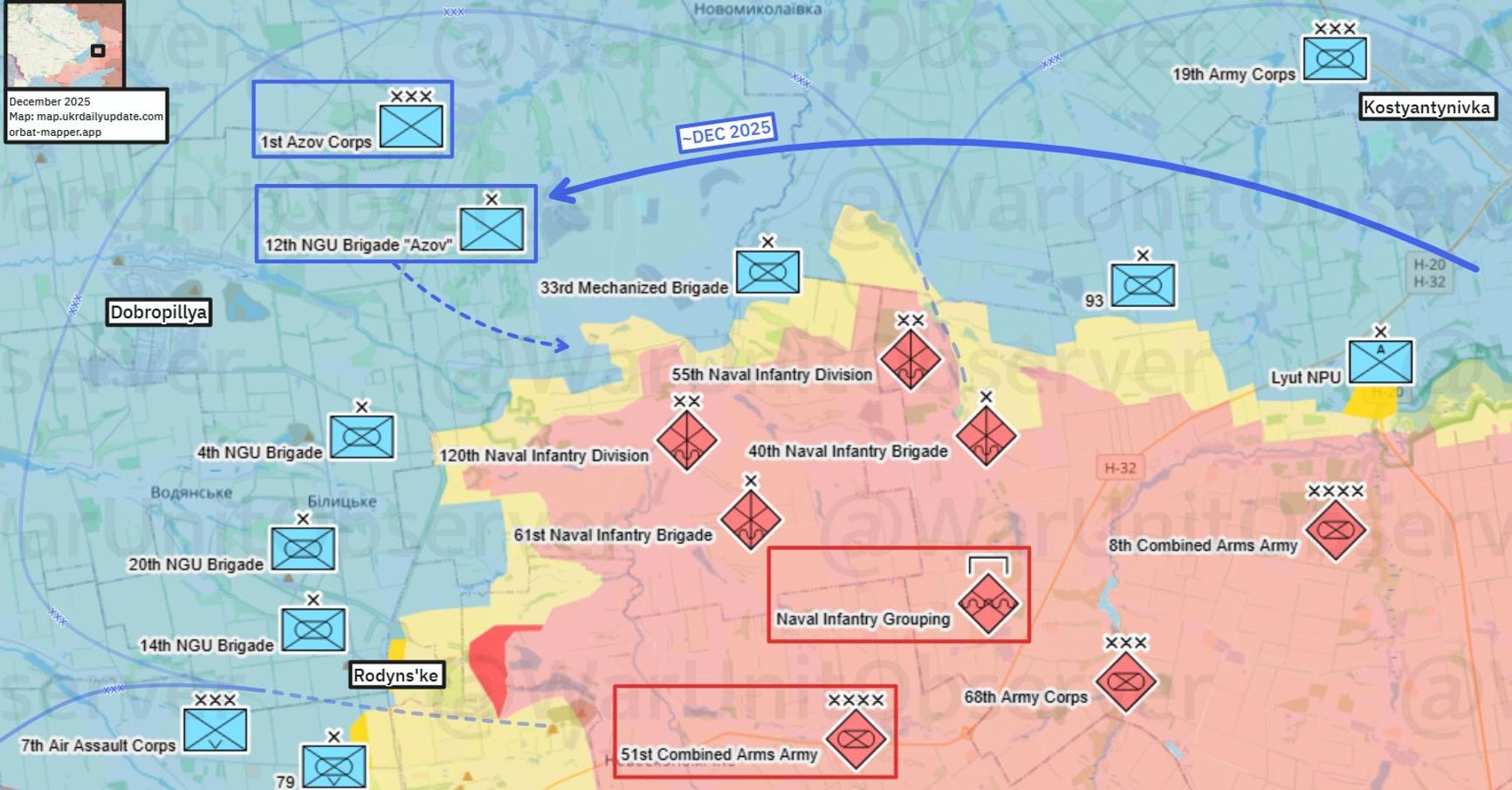 Ситуация на покровском направлении по версии ресурса Unit Observer
