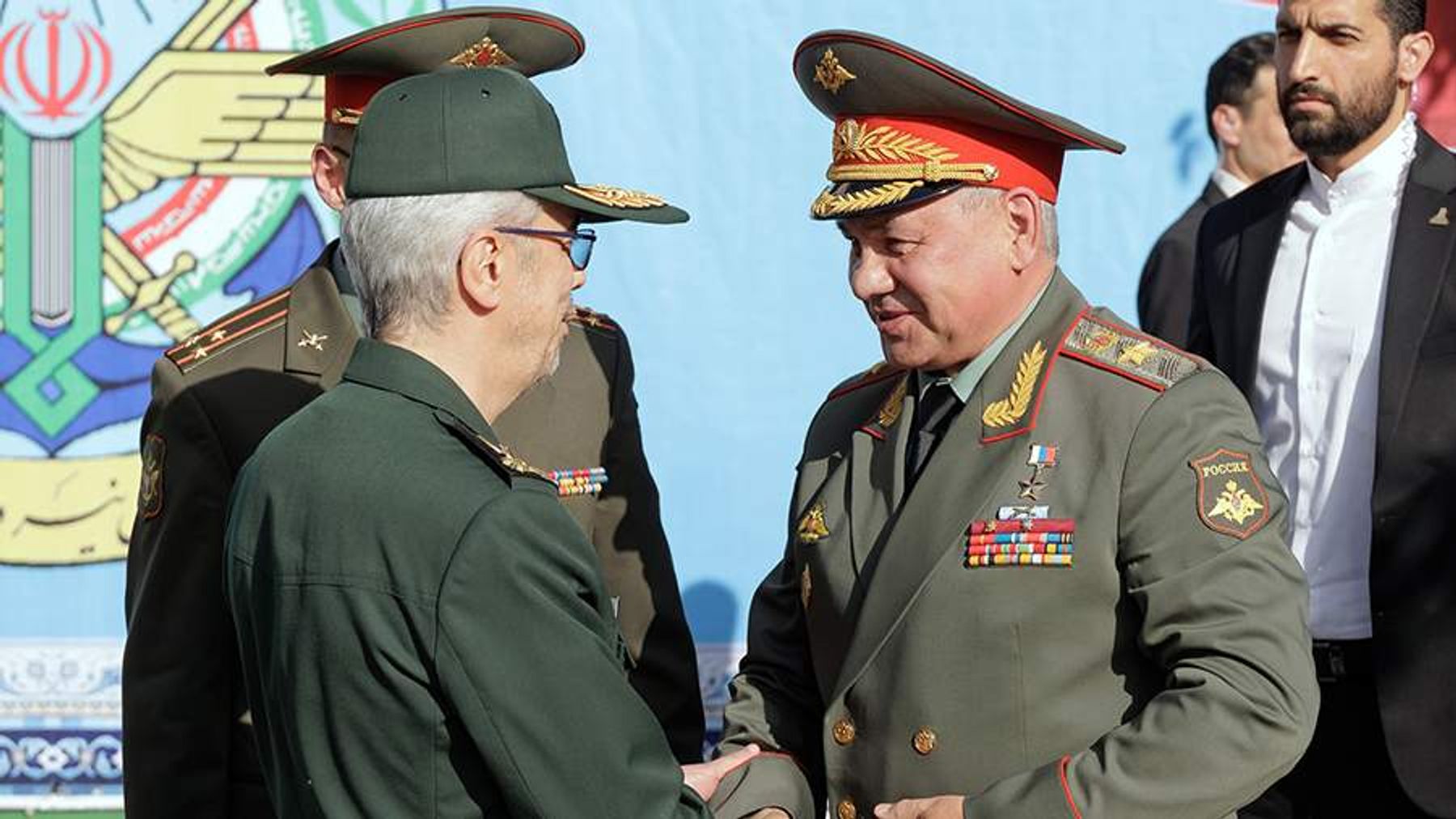 Mohammad Bagheri, Chief of Staff for the Armed Forces of the Islamic Republic of Iran, and Sergei Shoigu, Russia's Minister of Defense, in Tehran. Sep. 19, 2023
