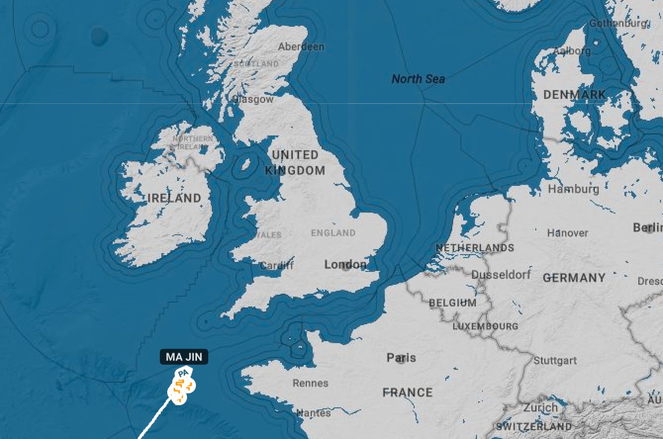 The Ma Jin has been zigzagging near the entrance to the English Channel for a week.