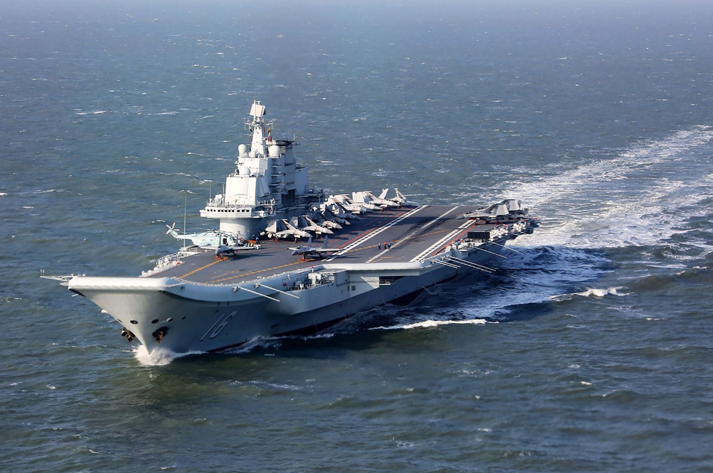 The aircraft carrier Liaoning (formerly Varyag) in service with the PLA Navy.