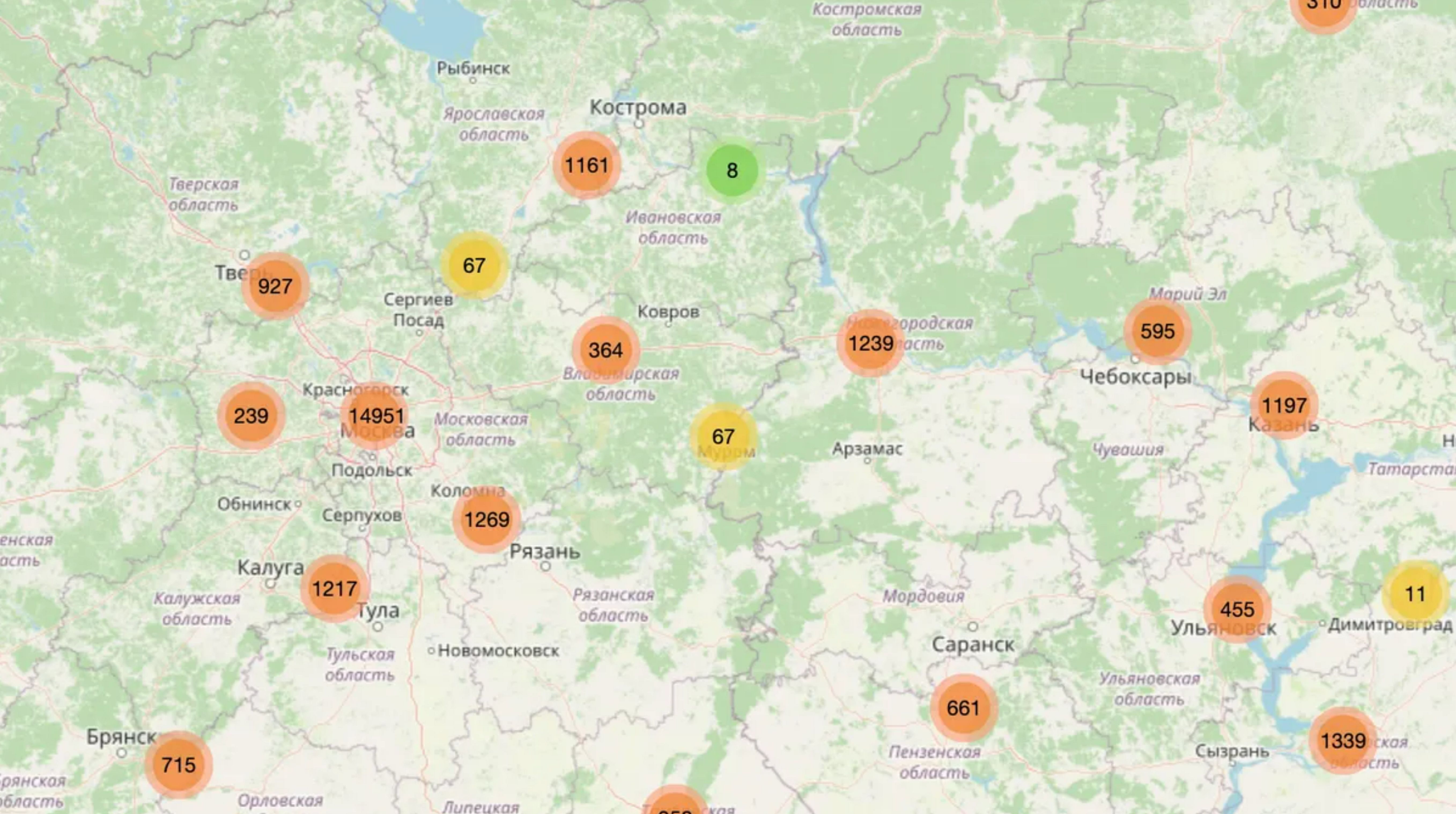 Map showing leaked Yandex.Food data