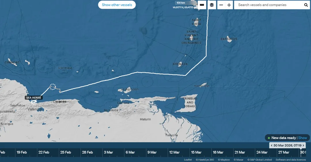 The route of the tanker Sea Horse