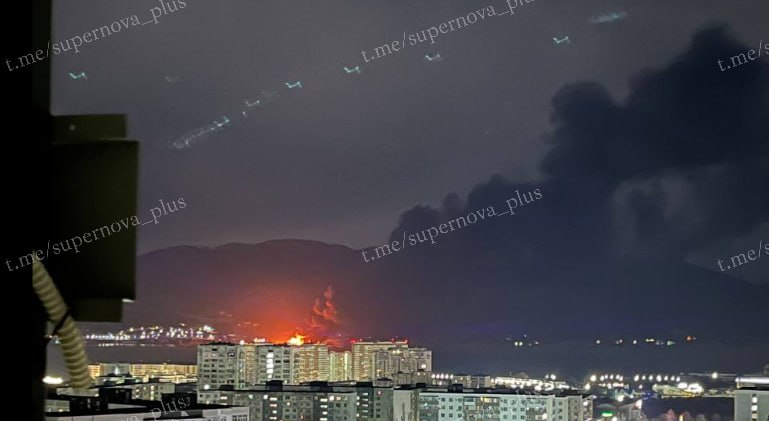 A fire in the Russian port of Novorossiysk on March 2, 2026. Photo: Supernova+